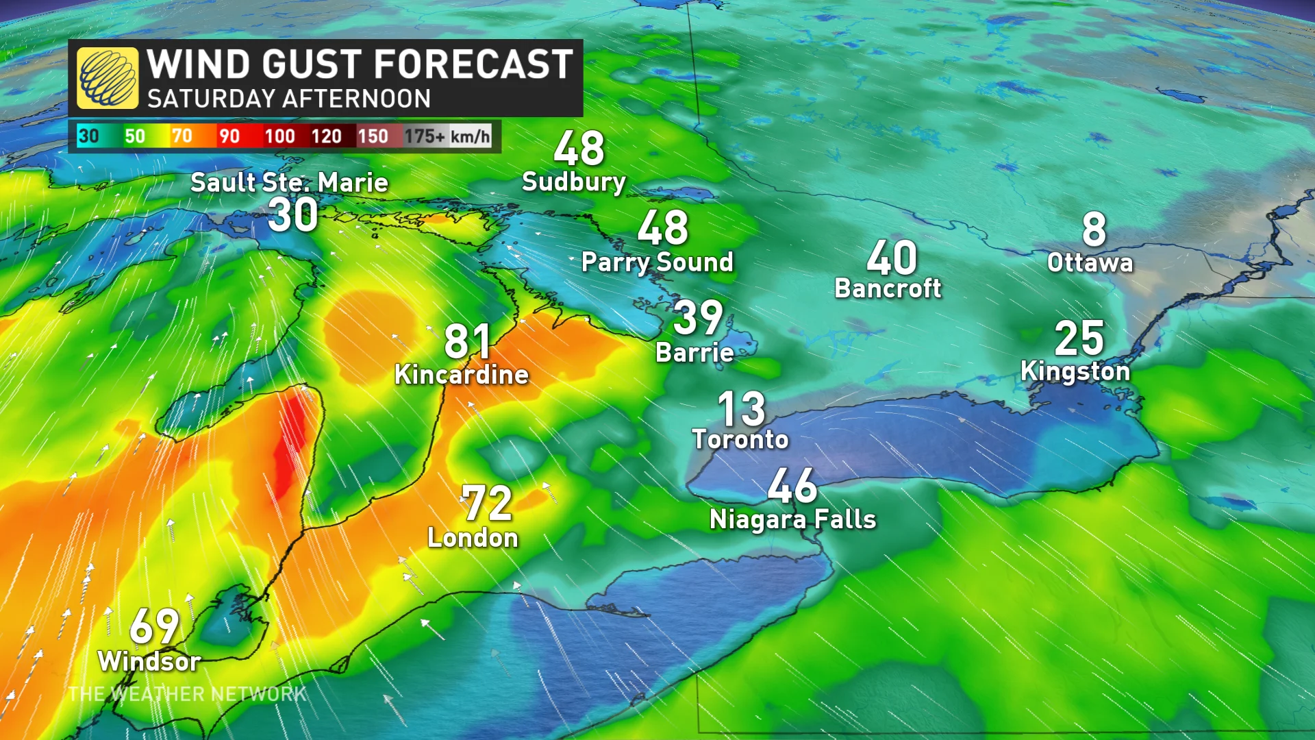 Baron - Southern Ontario Saturday afternoon winds - Mar14