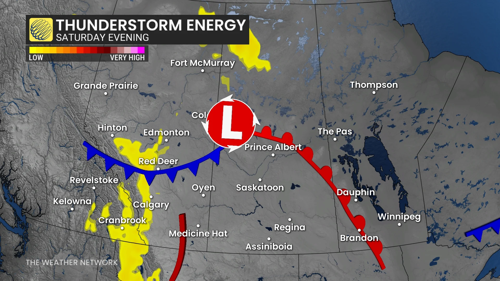 Prairies Saturday evening thunderstorm energy