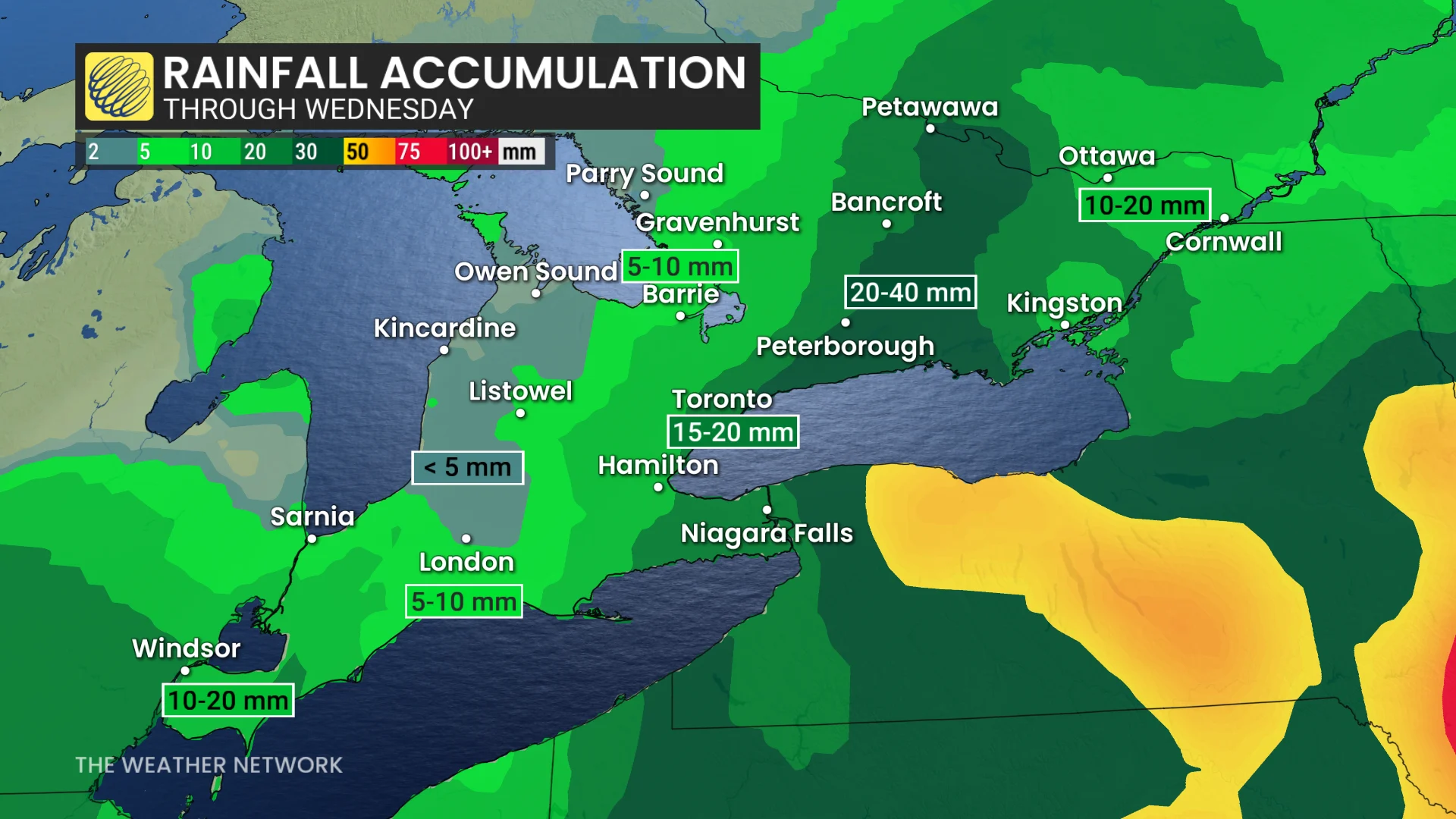 Ontario rainfall accumulation through Wednesday