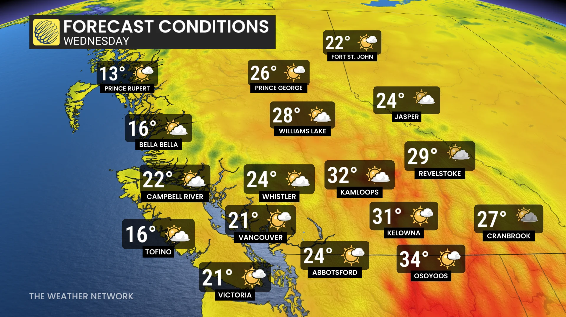 B.C. South Coast and Interior temperatures Wednesday