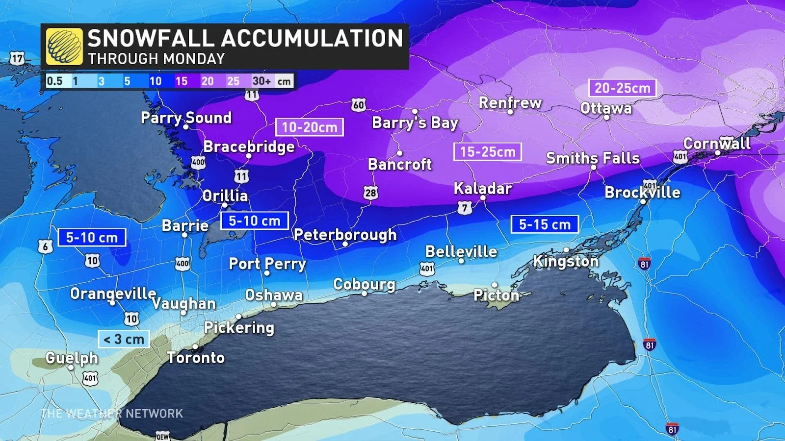 Ontario snowfall totals