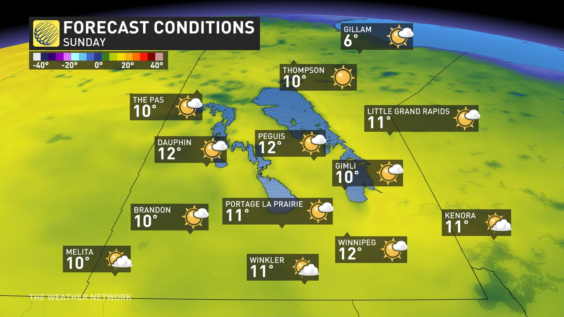 Manitoba Sunday temperatures and conditions