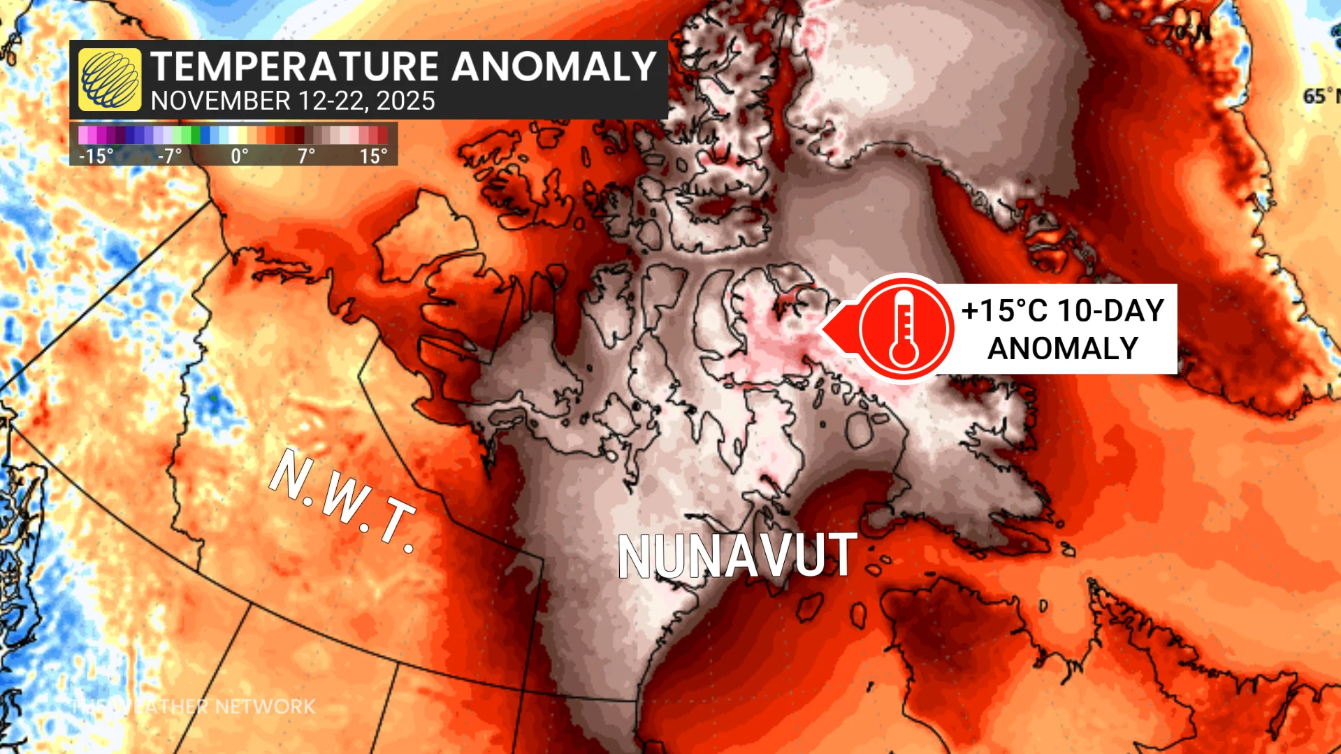 Nunavut temperature anomaly Nov. 12-22, 2025