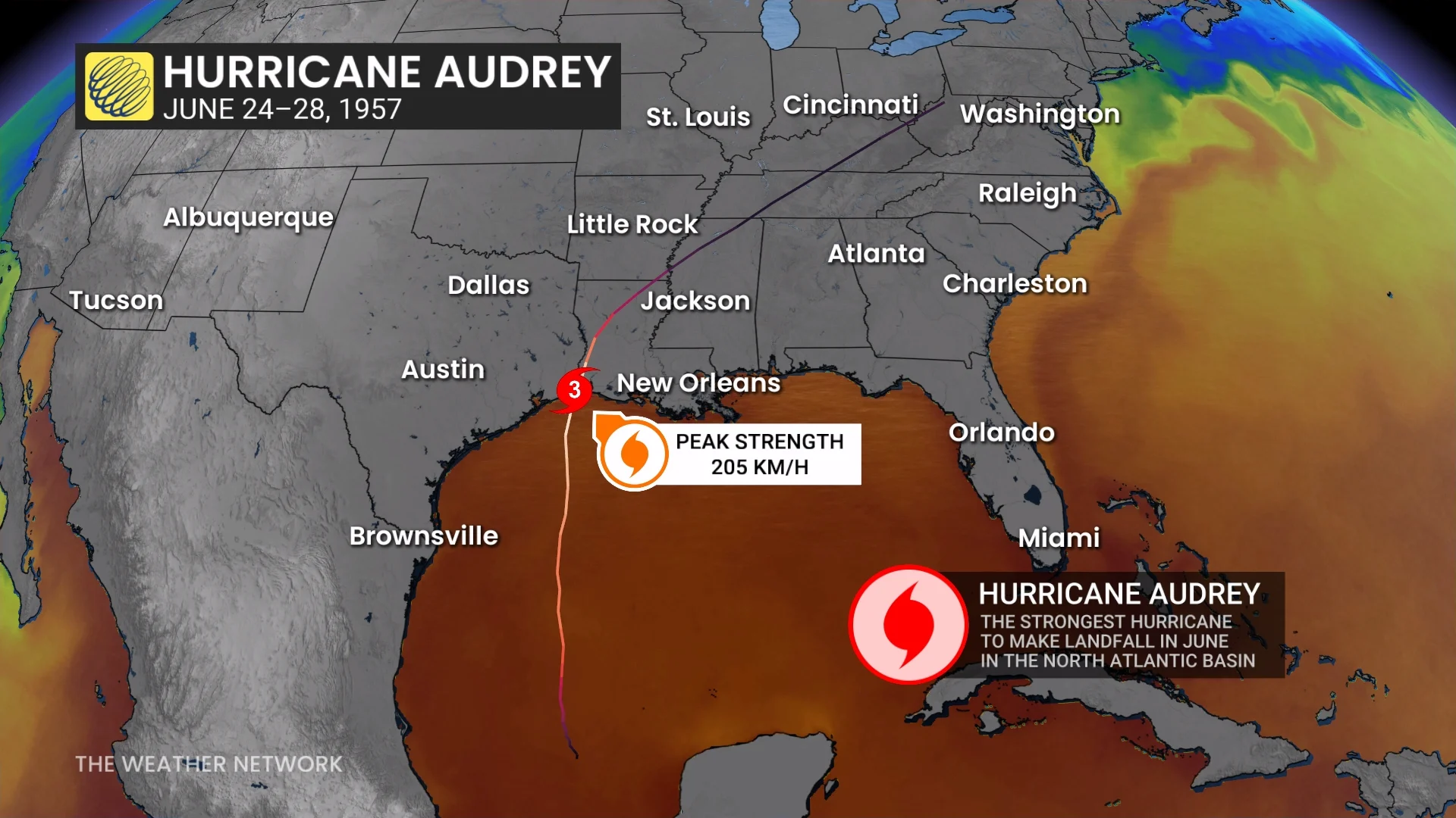 Hurricane Audrey Track June 1957