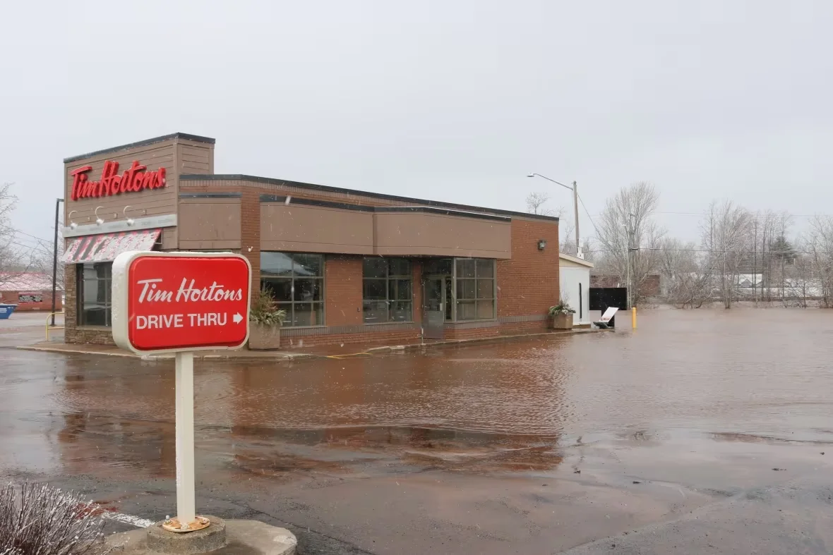(CBC Julia Wright) Tim Hortons flooded Sussex N.B. February 29 2024