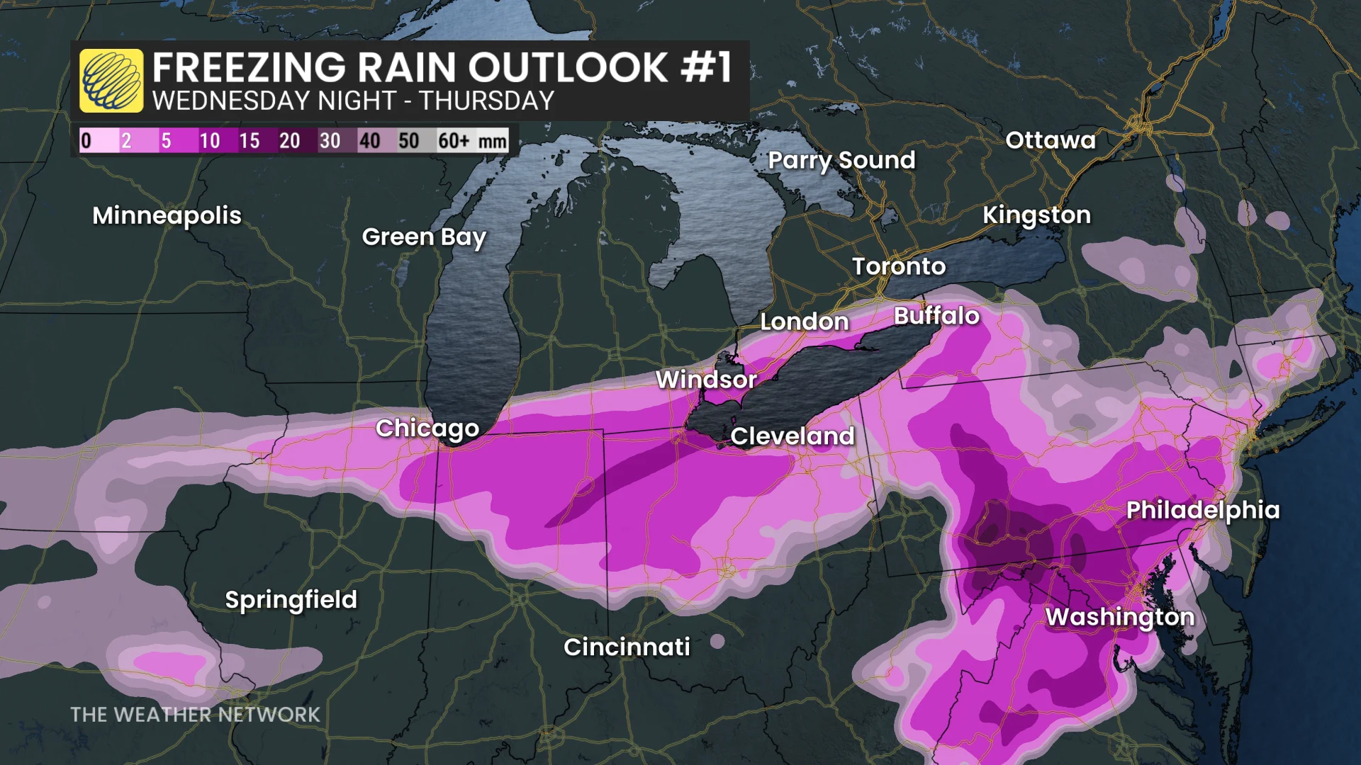 Freezing rain outlook No. 1 in Ontario Wednesday night to Thursday
