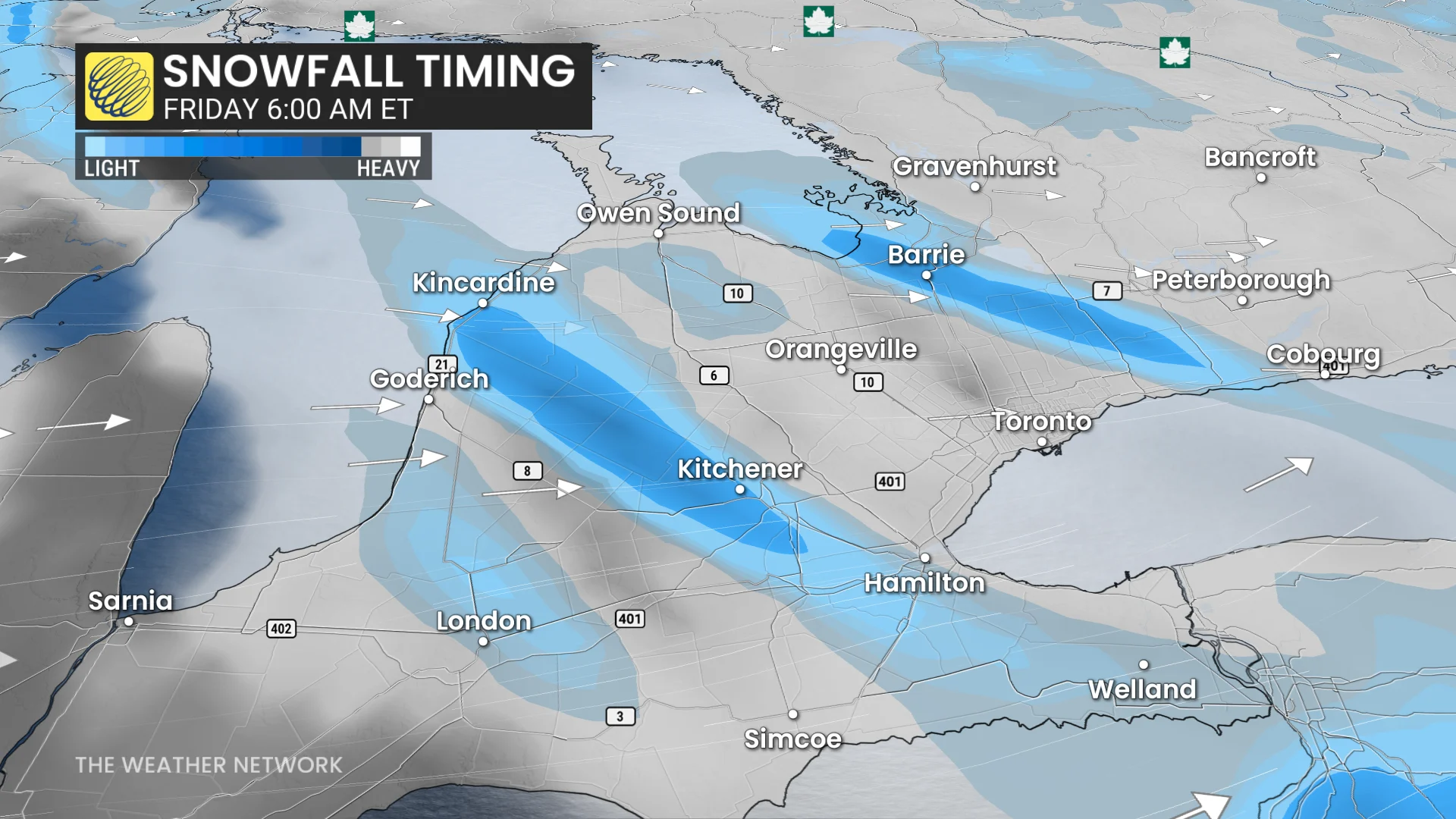 Ontario precipitation timing Friday morning
