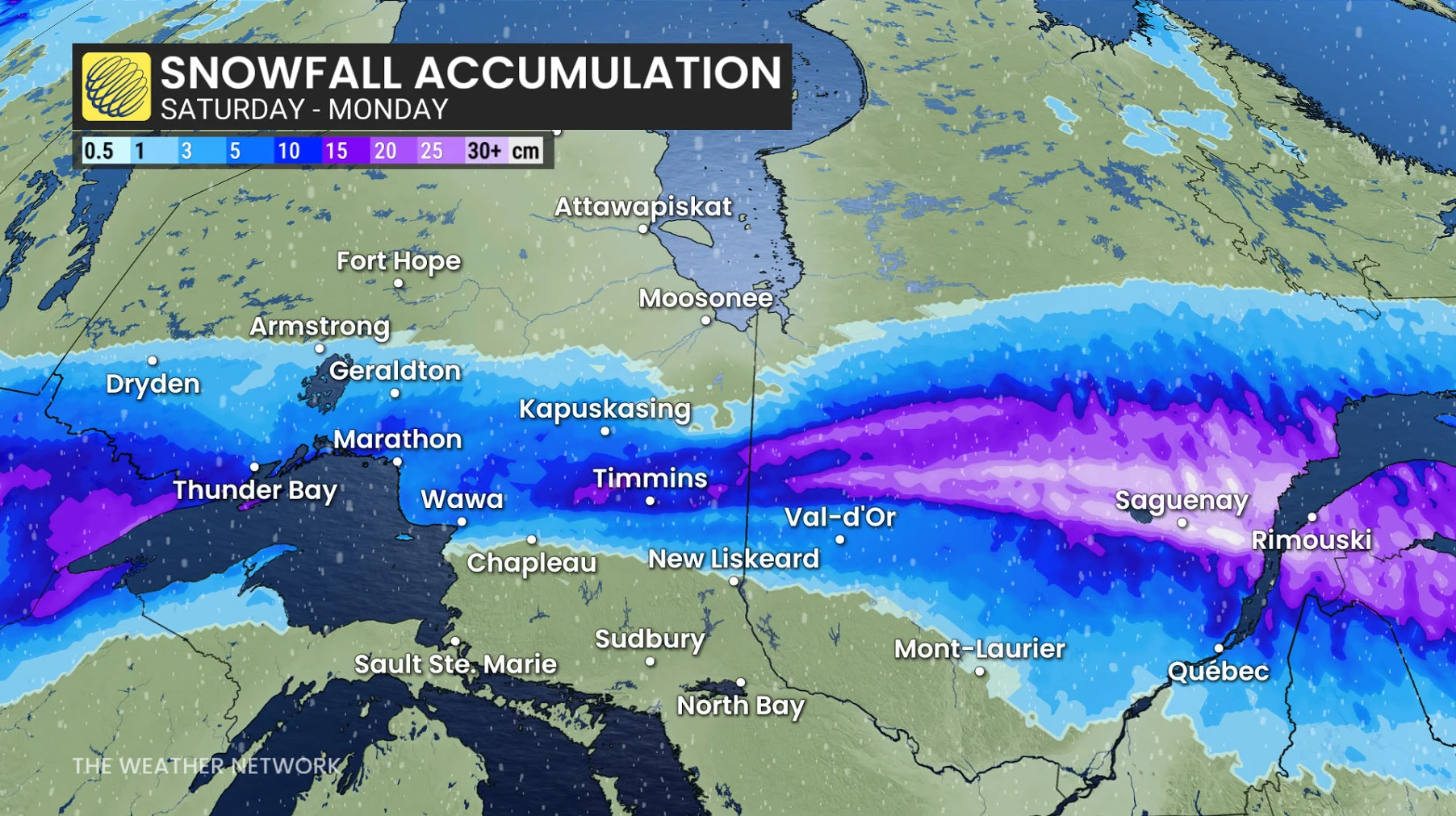 Northern Ontario forecast weekend snowfall totals - April 3, 2026