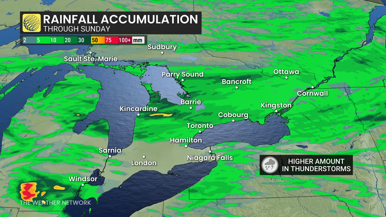 Southern Ontario forecast weekend rainfall totals - July 19, 2025