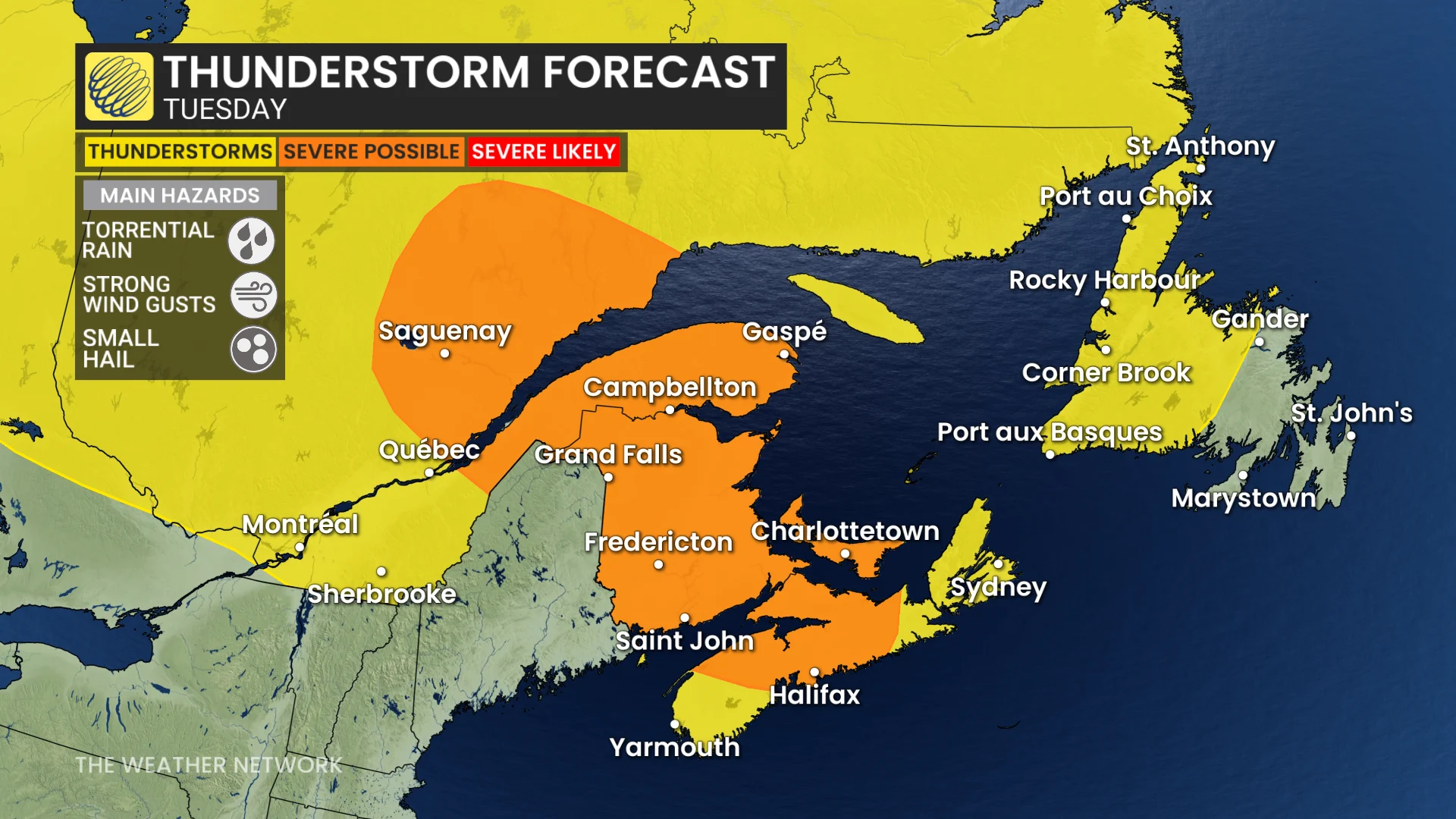 Quebec and Atlantic Canada Tuesday storm risk - Aug. 11, 2026