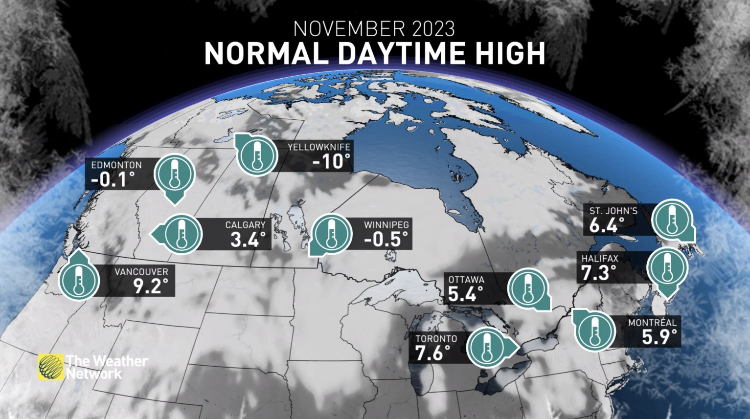 November 'normal' temperature, daytime high, seasonal average temperatures