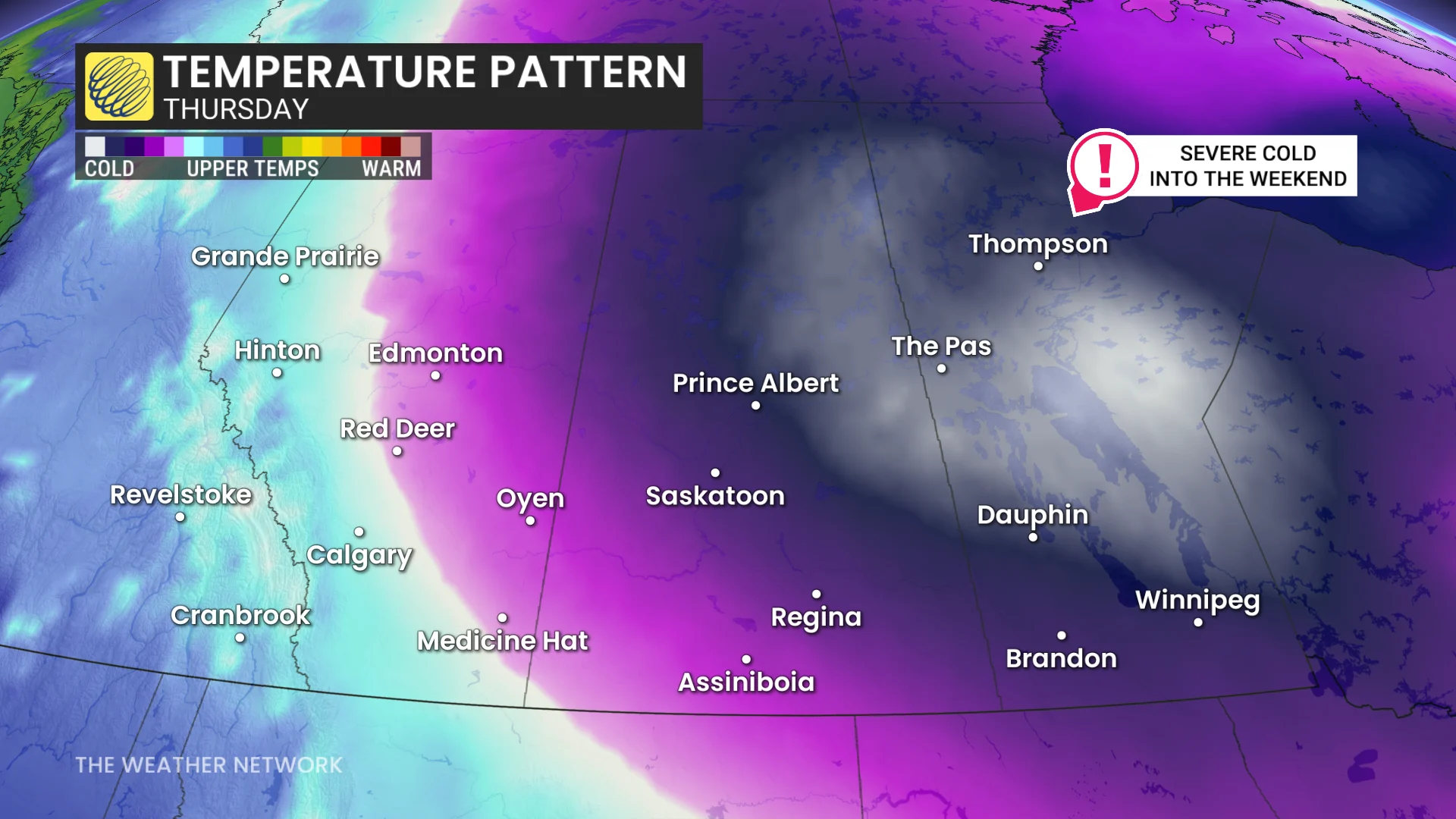 Prairies temperature pattern Thursday
