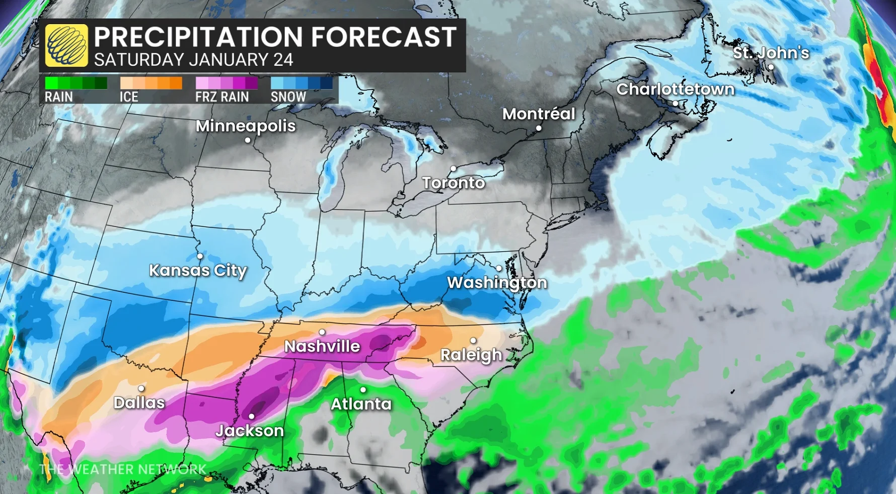 North America Saturday precipitation forecast