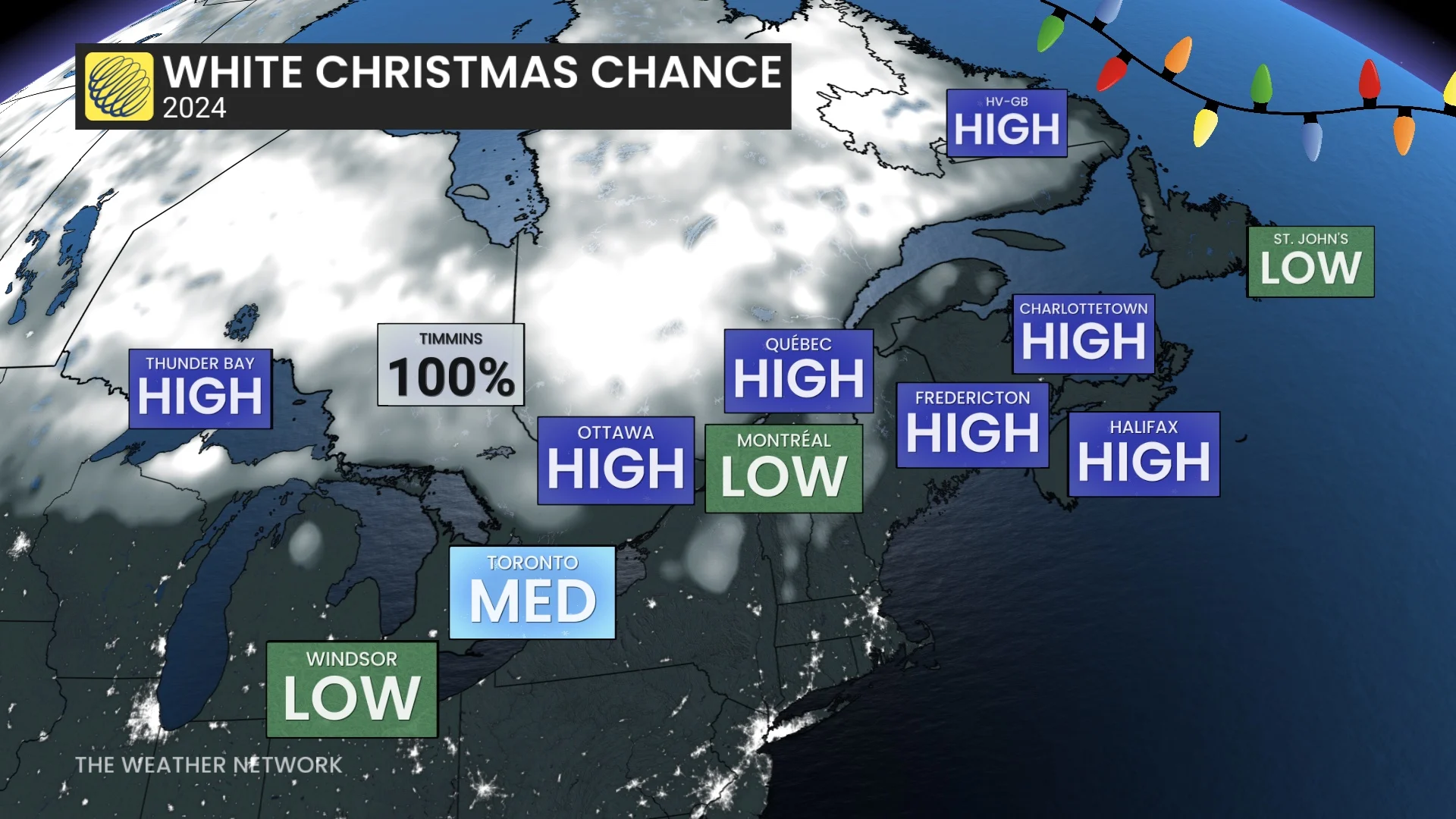 Eastern Canada white Christmas chances (updated Dec. 18)
