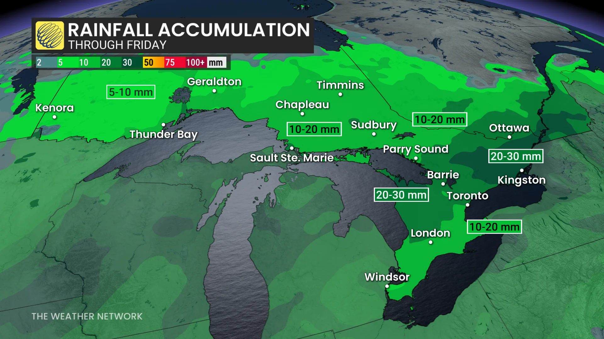 Ontario rainfall through Friday