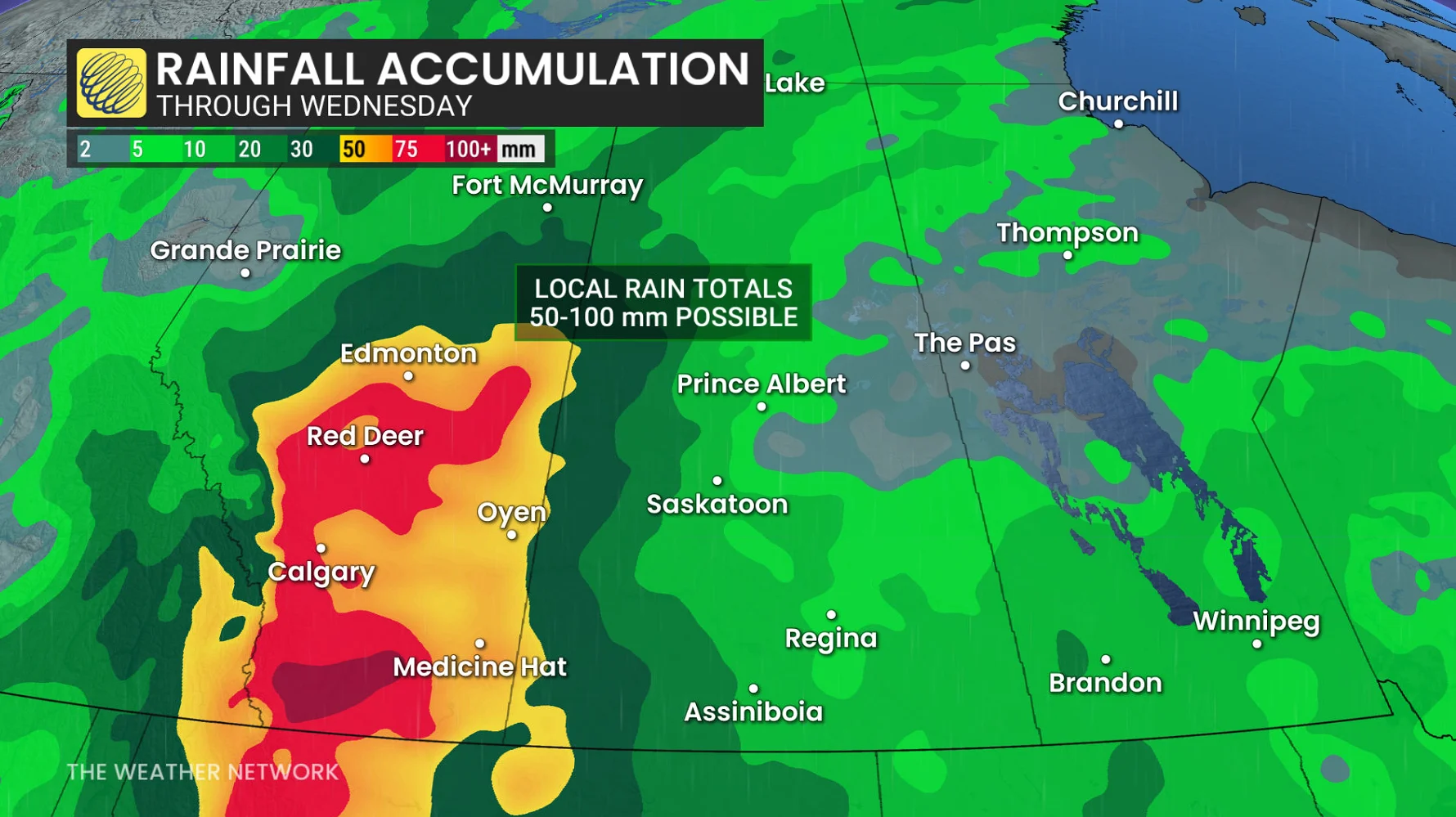 Prairies rainfall through Wednesday