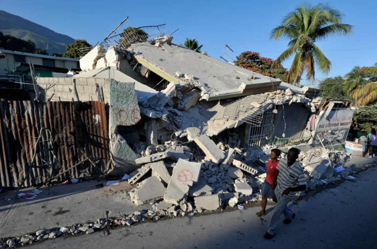 Collapsed buildings in Port-aux-Prince, Haiti’s capital city, show the extreme damage from the 2010 Haiti earthquake that left 1.5 million Haitians homeless