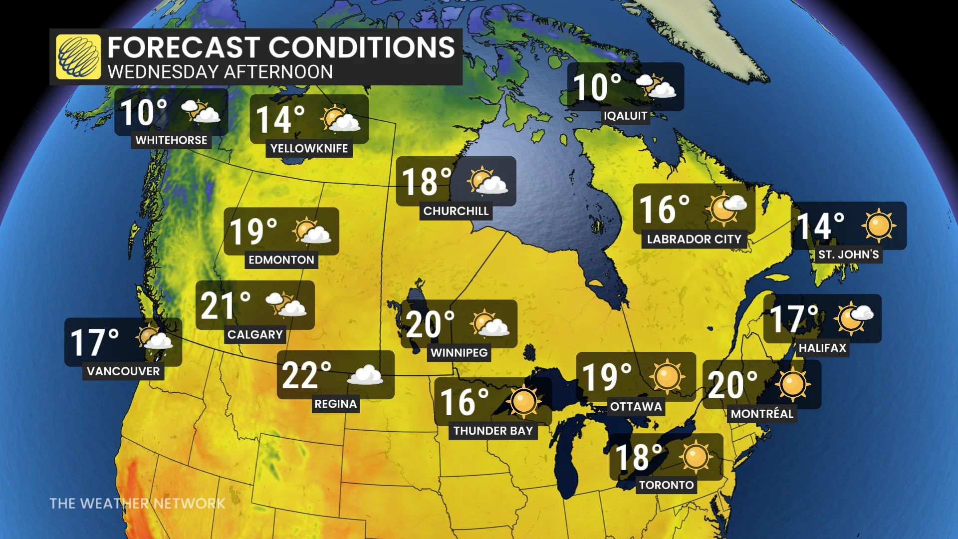 Wednesday temperatures in Canada