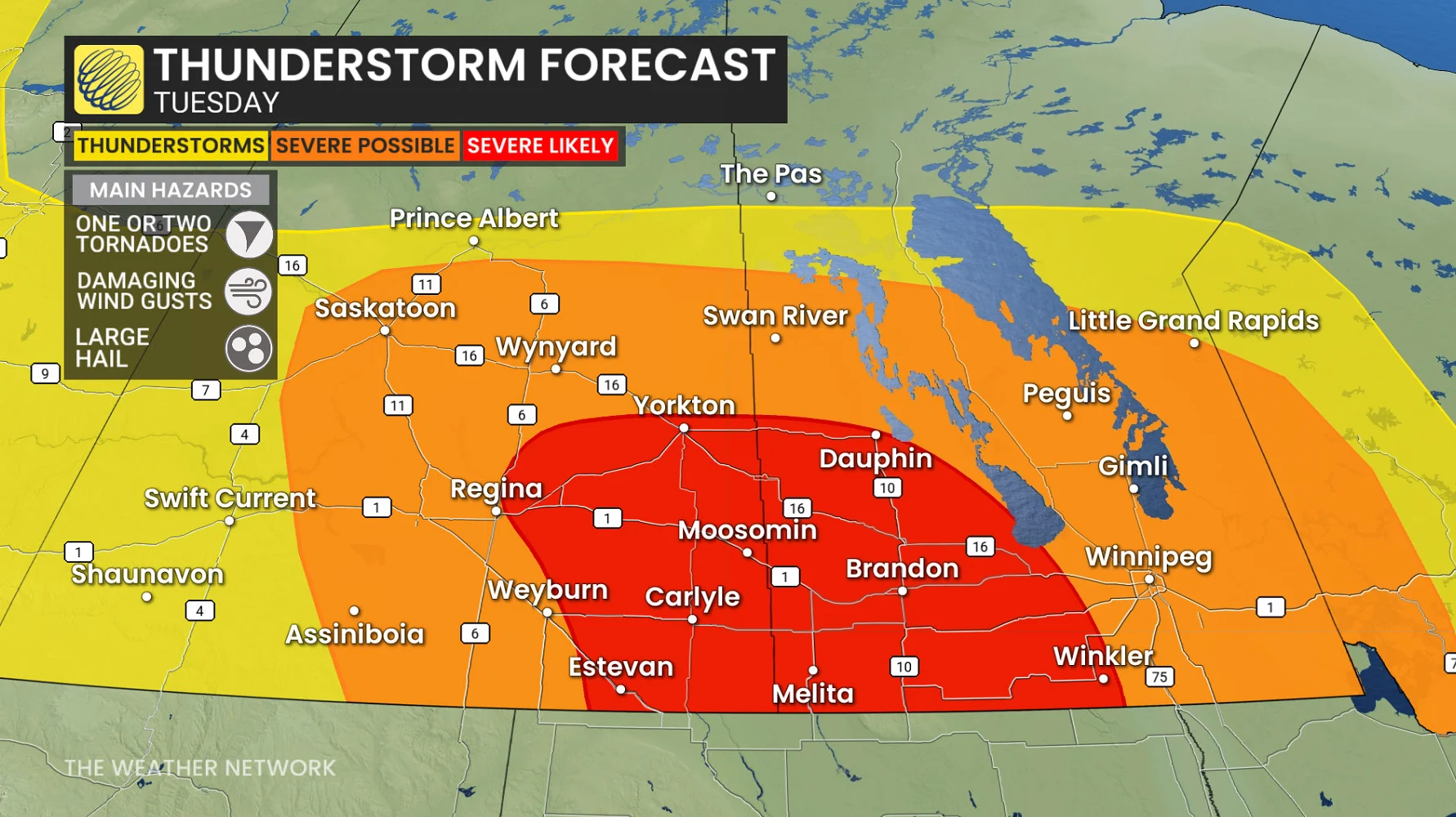 Prairies risk map Tuesday