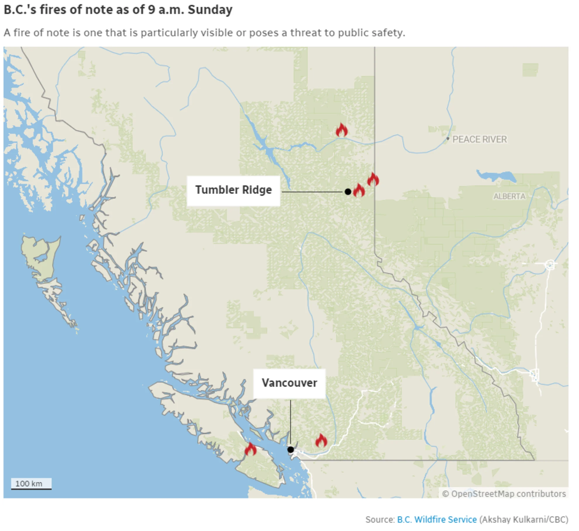 CBC - BC wildfires of note - June12
