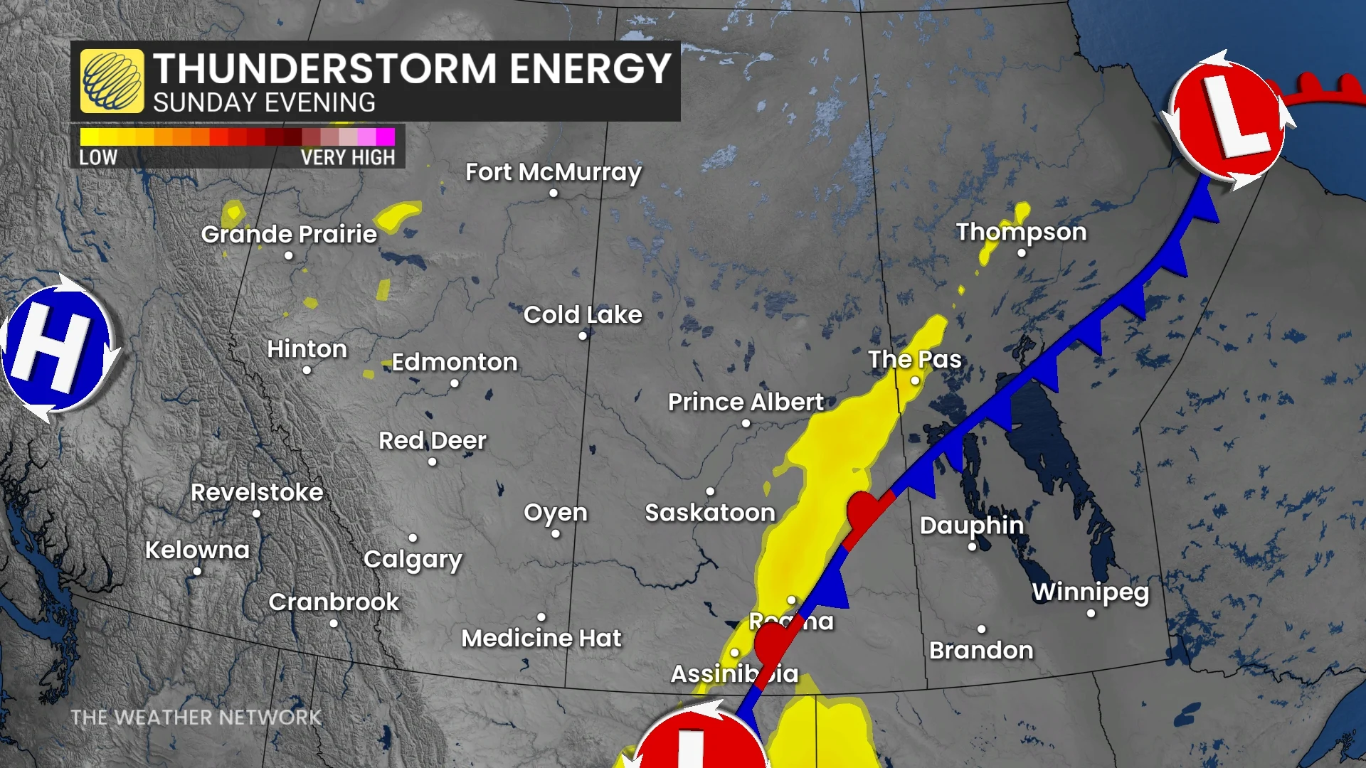 Prairies thunderstorm energy Sunday evening