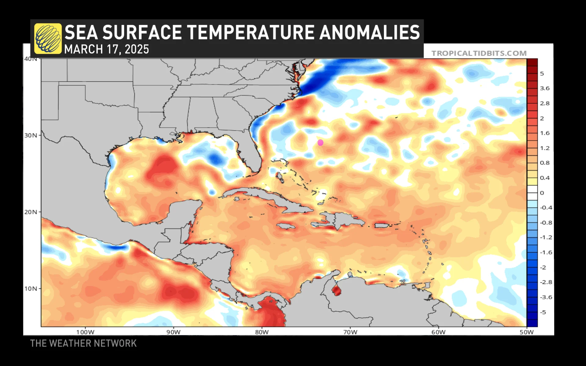 Atlantic sea surface temperatures (SST) March 17