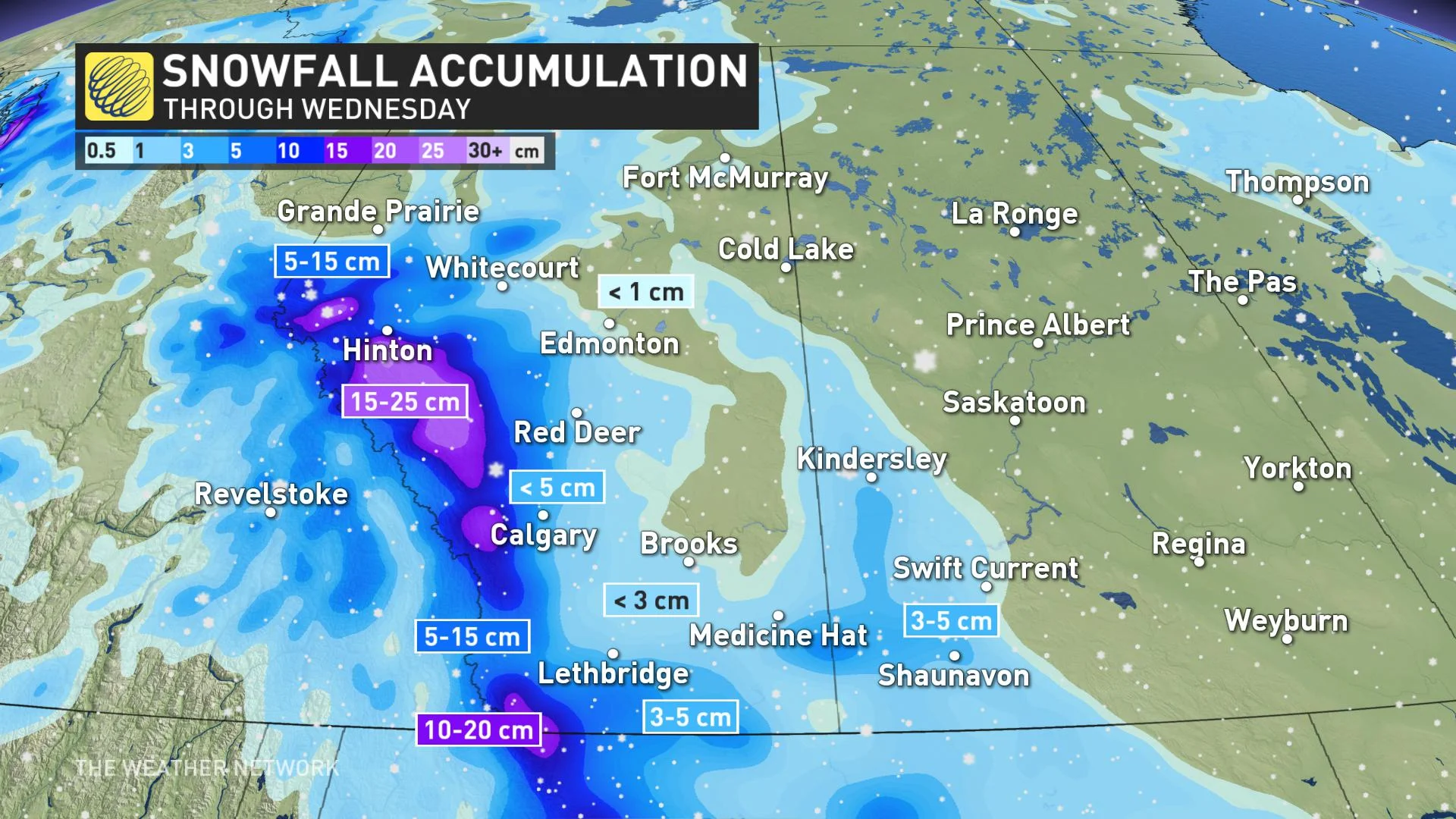 Alberta Snow continues Wednesday as temperatures dip The Weather Network