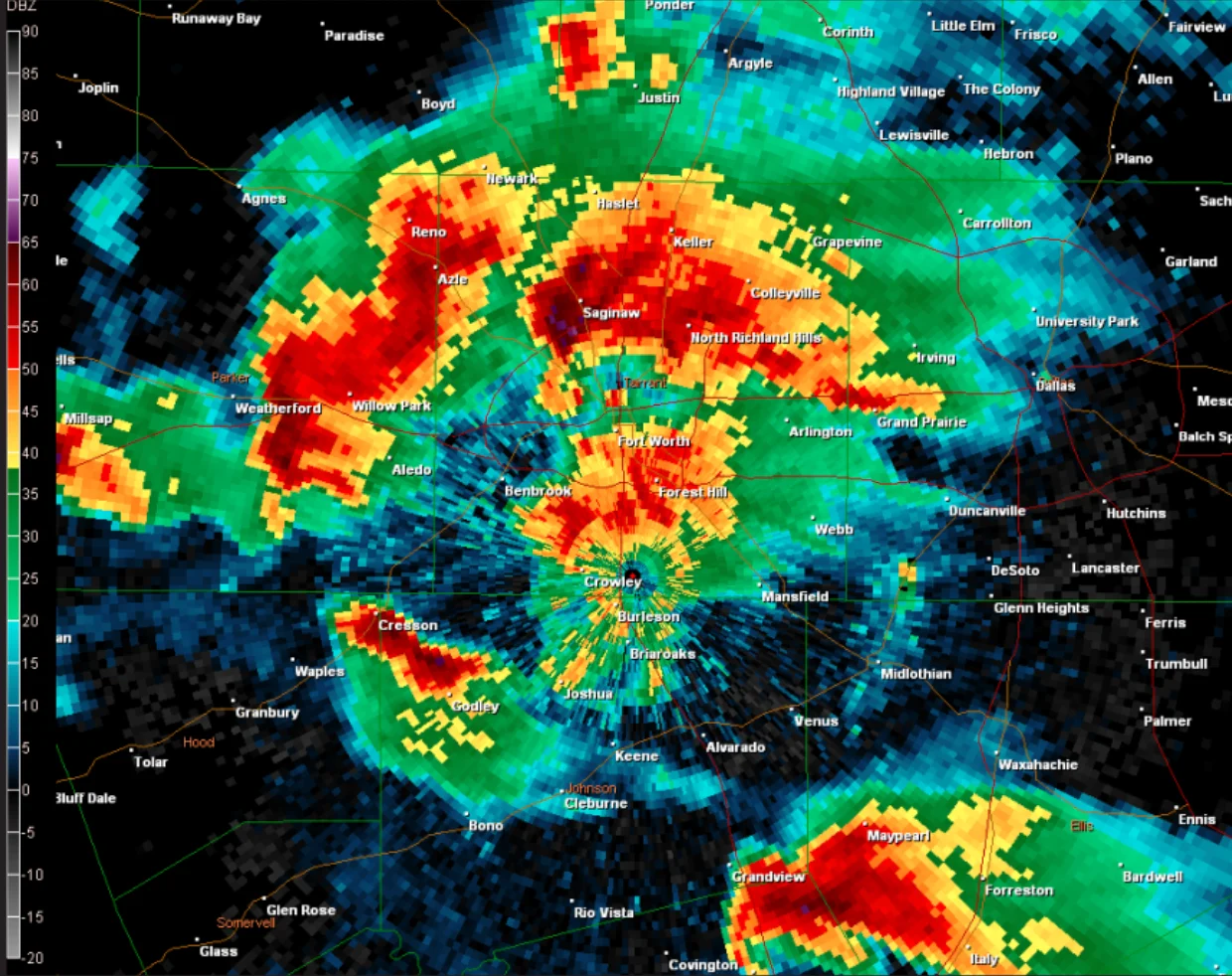 Radar reflectivity of the Fort Worth Tornado