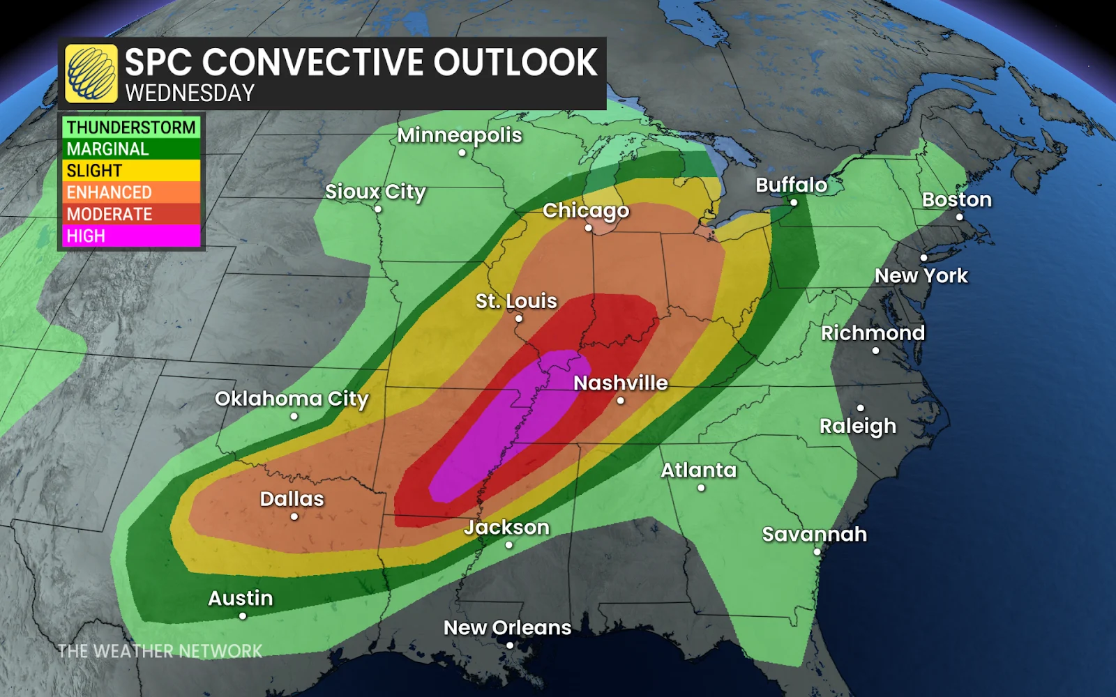 Eastern US Wednesday SPC convective outlook - April 2, 2025