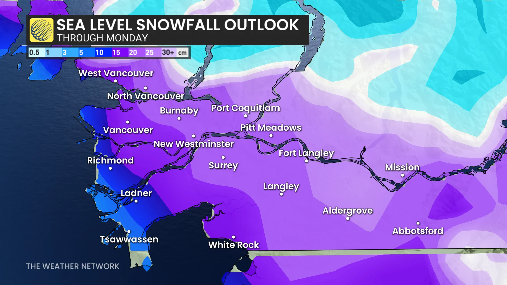 Baron - BC sea level snow forecast through Monday - Jan31