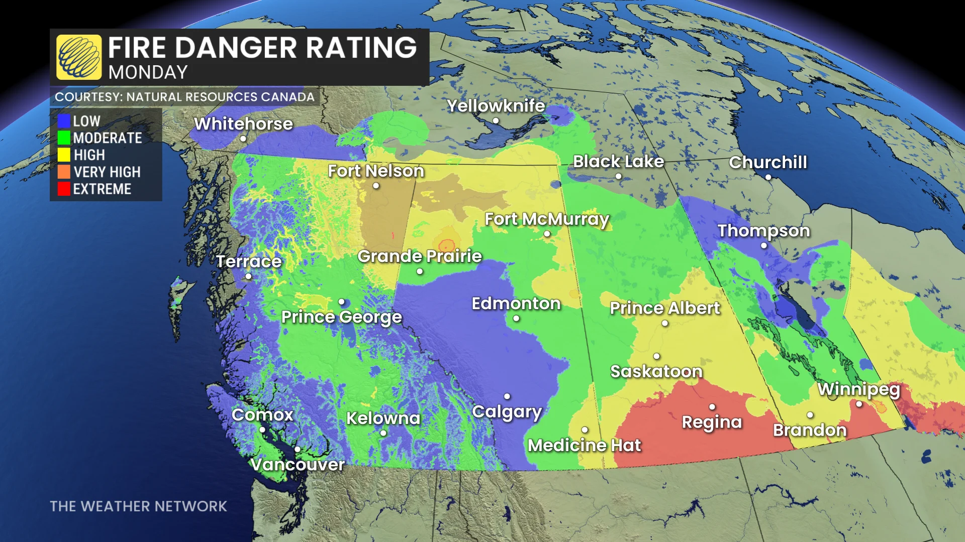 British Columbia fire danger Monday