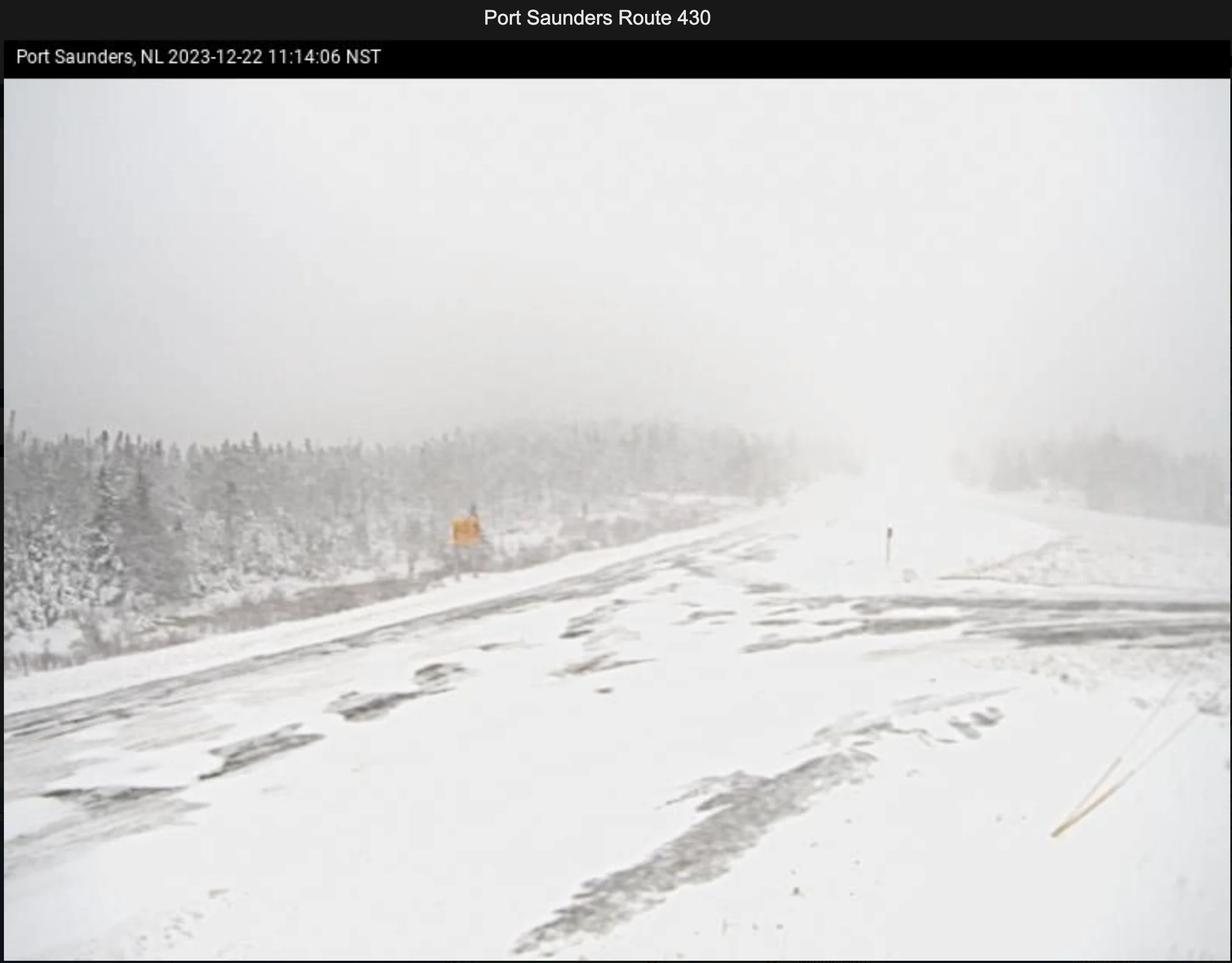 511nl.ca: Snow in Port Saunders, NL, captured by web cam at 11:14 NST (511nl.ca)