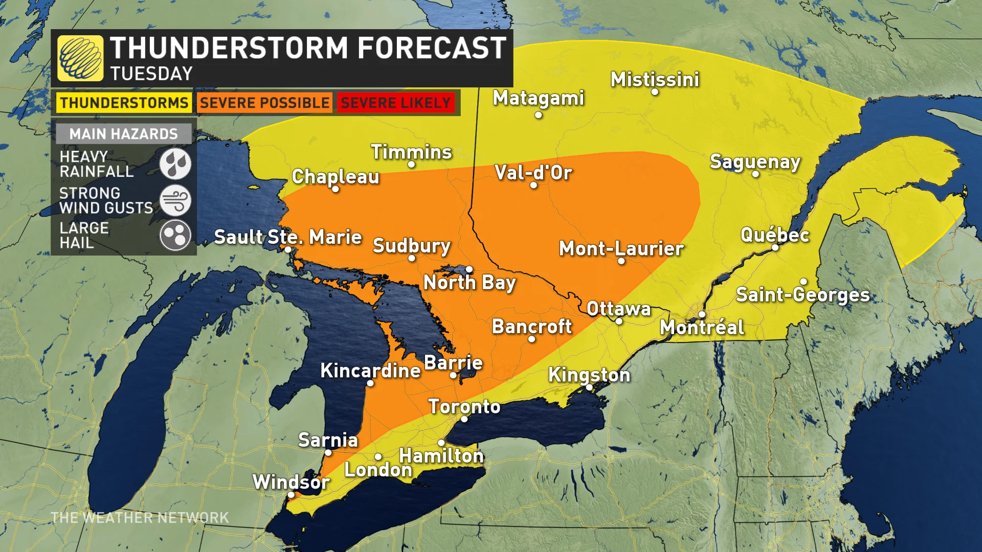 Ontario Tuesday storm risk map Aug 26 2024