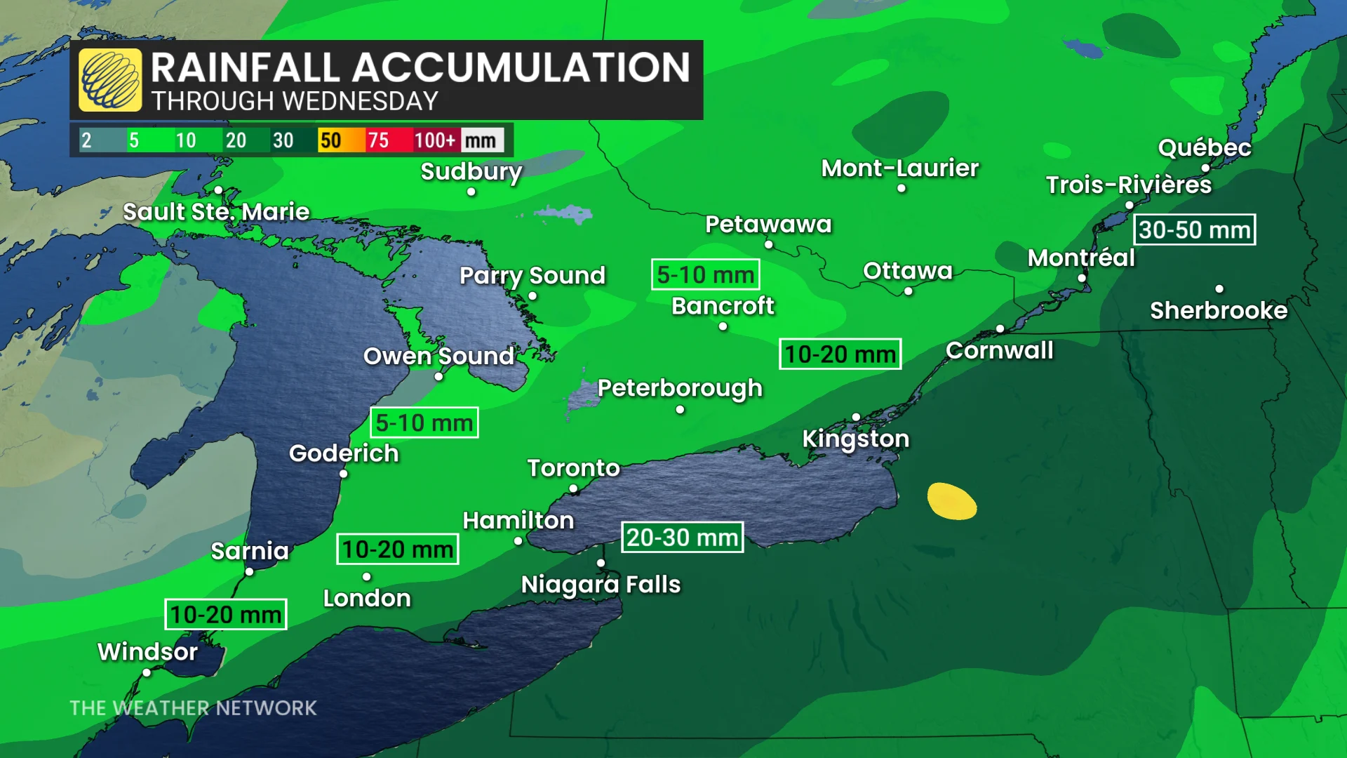 Ontario rainfall through Wednesday