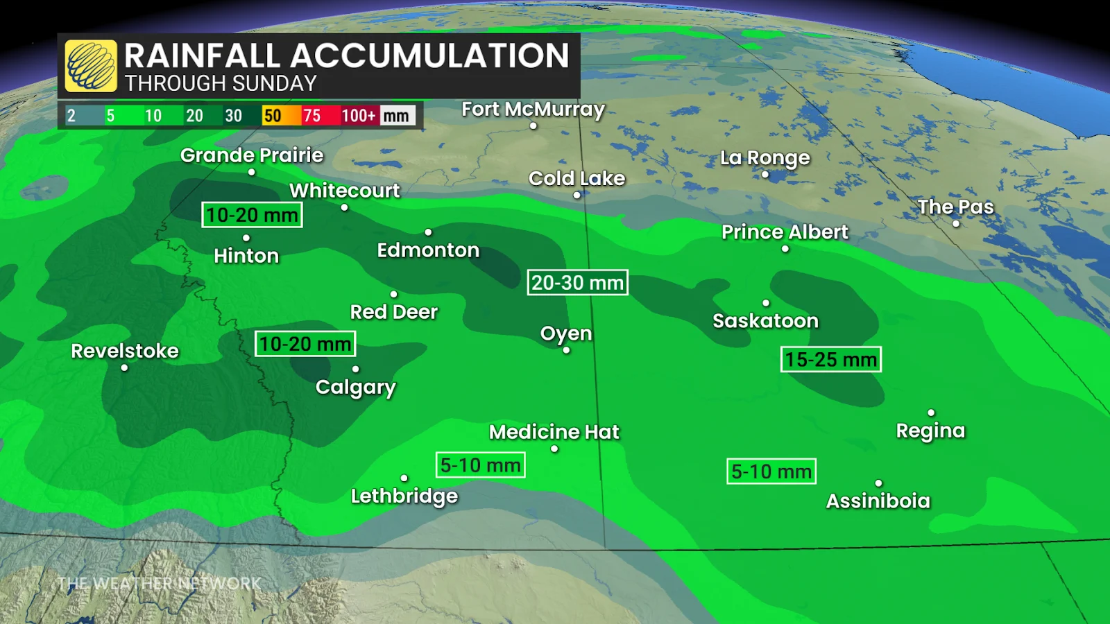 Alberta/Saskatchewan forecast weekend rainfall totals - July 19, 2025