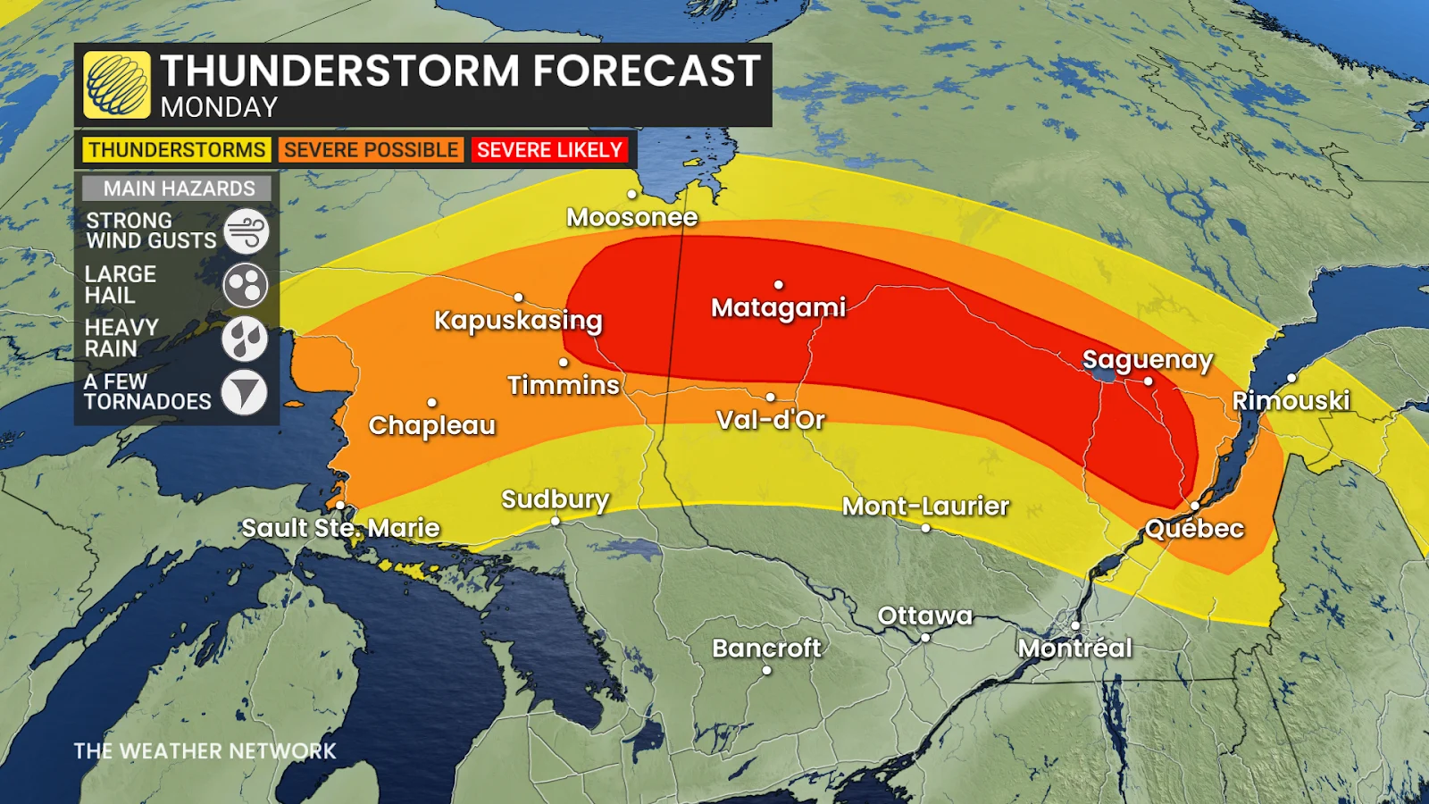 Ontario and Quebec Monday afternoon severe storm risk - June 23, 2025
