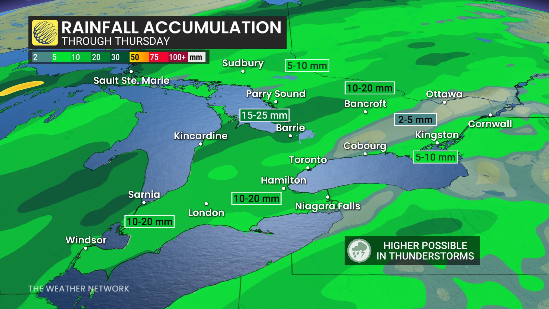 Ontario rainfall amounts through Thursday