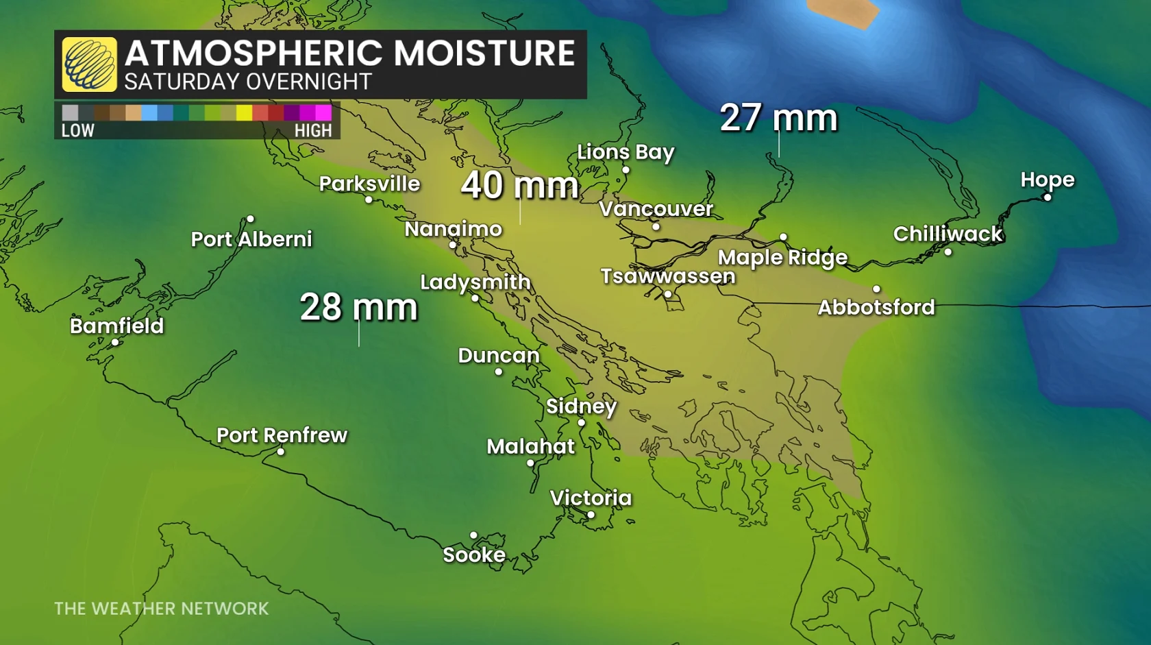 BC Atmospheric Moisture Saturday Evening