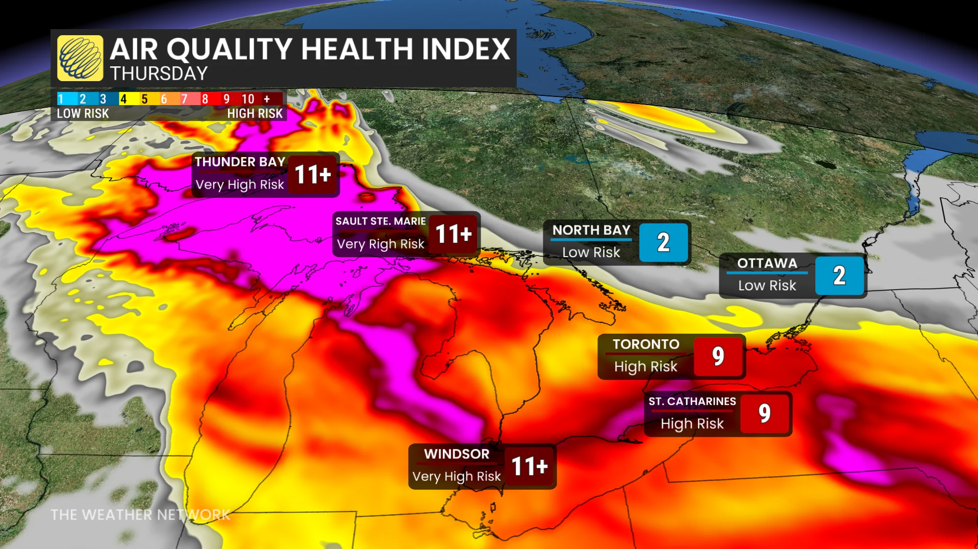Air quality health index Ontario Thursday